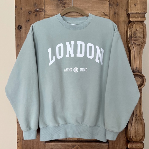 Anine Bing Jaci University London Sweatshirt - Washed Faded Seafoam Medium - Picture 6 of 12